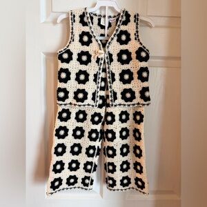 Zara Kids Floral Crochet Vest, Pants and Hat Set